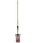 Turned Steps Garden Spade With 48 Inch Hardwood Handle And 14 Gauge Blade For Deep Digs Trenches Transplanting Extended Steps Precision Digging Yard Work Heavy Duty Tool, standing upright