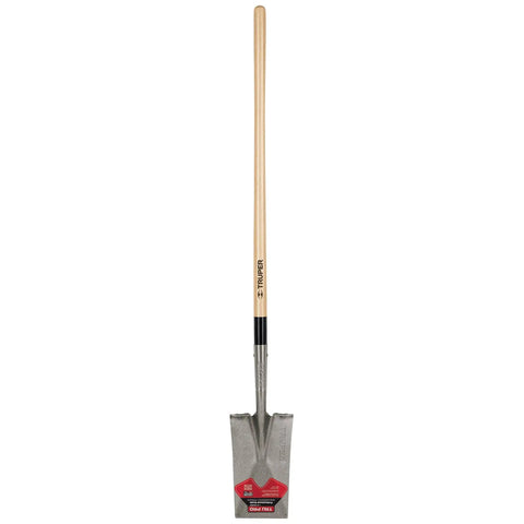 Turned Steps Garden Spade With 48 Inch Hardwood Handle And 14 Gauge Blade For Deep Digs Trenches Transplanting Extended Steps Precision Digging Yard Work Heavy Duty Tool, standing upright
