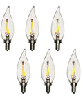 LED Candelabra Bulb Filament Style 2700K Warm White E12 Base Dimmable Bent Tip Chandeliers No Flicker, 6 Pack