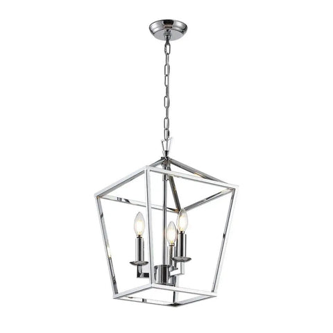 Pendant Light Lantern With Iron Art Design 4 Head Candle Style Chandelier Ceiling Fixture In Polished Chrome For Hallway Kitchen Dining Room Bar Or Restaurant Sleek Dope Modern Industrial Glow That Elevates Any Space with geometric frame
