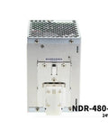12 Pack Switch Mode DIN Rail Power Supply 480W 90 To 264V AC Input Slim Budget Friendly Tough Space Saving Panel Friendly Mount TS 35/7.5 Or 15 Rails 480-24 With Overload Short Circuit And Over Temperature Protections RoHS UL EMC Class B, rear view