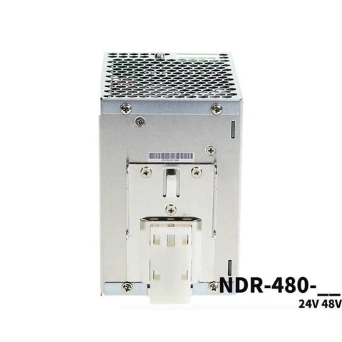 12 Pack Switch Mode DIN Rail Power Supply 480W 90 To 264V AC Input Slim Budget Friendly Tough Space Saving Panel Friendly Mount TS 35/7.5 Or 15 Rails 480-24 With Overload Short Circuit And Over Temperature Protections RoHS UL EMC Class B, rear view
