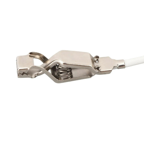 Close-up of clip on Fencing Body Wire For Saber Foil Epee, Stainless Steel Core Body Cord With Transparent Head, metal detail