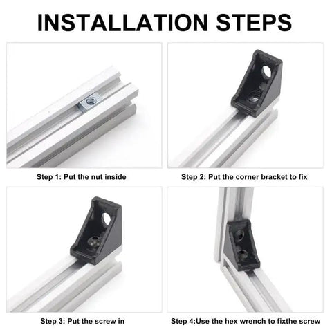 Installation steps for 26Pcs 2020 Corner Bracket Set for Aluminum Extrusion 8020 V Slot T Slot 3D Printer Frames
