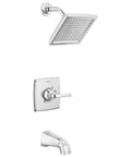Geist 14 Series Square Bathtub And Shower Faucet Set With Chrome Shower Head And Handle Valve Trim Kit Chrome Finish Valve Included