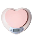 Heart-shaped digital kitchen scale with LCD display, 11 lb capacity, ultra accurate 0.03 oz increments, easy tare, pink finish.