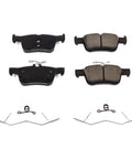 PowerStop Z17 ceramic rear brake pads set of four with hardware; front and back views for Ford Edge, Escape, and Fusion.