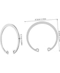 Five Piece Stainless Steel C Clips Kit For Grooved Shafts Heavy Duty Retaining Snap Rings Set showing sizes and dimensions
