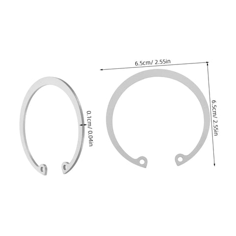 Five Piece Stainless Steel C Clips Kit For Grooved Shafts Heavy Duty Retaining Snap Rings Set showing sizes and dimensions