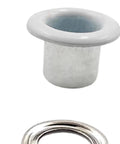 100 Piece Round Metal Eyelets Kit For Leather Crafting, Scrapbooking, Jewelry Making, Canvas Bags And Sewing, Iron Grommets Fasteners, White Finish, Durable, Easy Install, All In One Grommet Set For DIY Projects, white metal eyelet close-up