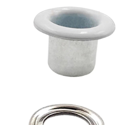 100 Piece Round Metal Eyelets Kit For Leather Crafting, Scrapbooking, Jewelry Making, Canvas Bags And Sewing, Iron Grommets Fasteners, White Finish, Durable, Easy Install, All In One Grommet Set For DIY Projects, white metal eyelet close-up
