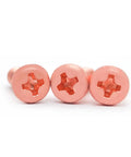 Close-up of Heavy Duty Pure Copper Phillips Head Cross Recessed Machine Screws Number 10 Thirty Two By Eight Millimeter Long.