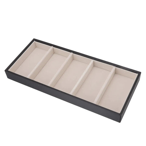 Straight Up Five Grid Leather Glasses Organizer Case That Handles Your Go To Shades Sunglasses And Wrist Watches In Total Ease While Keeping Every Personal Accessory Dead Clean On Desk Tops Or Vanities, black leather organizer with five compartments.