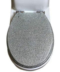 Rock Solid Soft Close Toilet Seat Heavy Duty Resin U Shape Bathroom Seat Slam Free Lid With Zero Hassle Quick Release Hinges And Super Easy Top Mount Setup, silver glitter finish.
