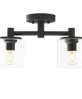 2-Light Industrial Glass Shade Semi Flush Mount Ceiling Fixture For Hallways, Kitchens, Lofts, And Bars - modern chandelier with black base