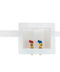 Dual Drain Washing Machine Outlet Box With Push To Connect Brass Fittings, 1/2 Inch Crimp PEX To 3/4 Inch MHT front view