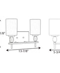 Technical drawing of Status Collection Two Light Etched Linen Glass Coastal Bath Vanity Light in Polished Chrome with dimensions