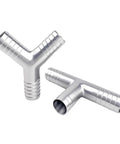 Top Shelf SUS304 Stainless Steel Y Shaped Hose Barb Tee Three Way Pipe Splitter Fitting, durable barbed design for 8mm to 108mm sizes.