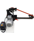Industrial Workhorse Variable Speed Belt Sander 71 Inch Knife Grinder With Three Heavy Duty Wheels For Fast Rust Removal And Showroom Smooth Finishing On Metal Wood Ceramic Tools 110v side view with motor and belt setup