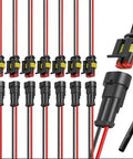 Heavy Duty 2 Pin Waterproof Wire Connector Set With 15 Cm Copper Leads and Heat Shrink Tubing for automotive upgrades.