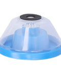 Universal Electric Drill Dust Collector Drop In Dirt Catcher For Keeping Job Sites Spotless With Heavy Duty Catch Tray And Rubber Gasket Seal Fits 4 To 10mm Bits. Clear plastic design with blue base.