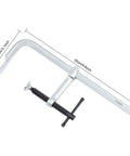 Heavy Duty F Clamps 10 Inch Welding Vise Grip Set With Deep Throat For Rock Solid Holds On Carpentry And Woodworking Projects To Keep Your Stuff Secure, showing a 10 inch clamp with dimensions.