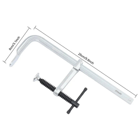 Heavy Duty F Clamps 10 Inch Welding Vise Grip Set With Deep Throat For Rock Solid Holds On Carpentry And Woodworking Projects To Keep Your Stuff Secure, showing a 10 inch clamp with dimensions.