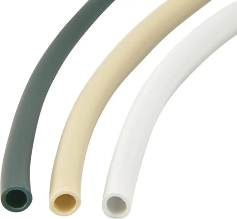 Three colored polyethylene tubes showcasing design variety for 1/4-Inch Drip Irrigation Tubing, 50 Feet Black Polyethylene use.
