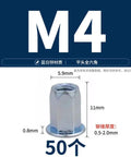 Flat Head Hex Blind Rivet Nut Aluminum Alloy M4 size with dimensions for one-side installation.