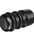 Close-up of Oil Dipstick Tube Pan Plug For Gen 3 4 LS Truck Engines With Aluminum Construction, black finish, front view.