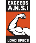 Illustration with text 'EXCEEDS A.N.S.I LOAD SPECS' and a flexing arm. Related to 18mm 12 Point Combination Wrench Built Tough With Off Corner Box End.