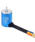 Beefy 3650 5200KV Sensorless Brushless Motor With 60A ESC And 3.175mm Shaft, in blue with visible wire connections.