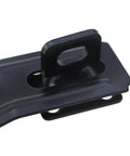 Close-up of heavy duty zinc steel swivel safety latch with mounting hole, part of 2 pack for cabinets and drawers.