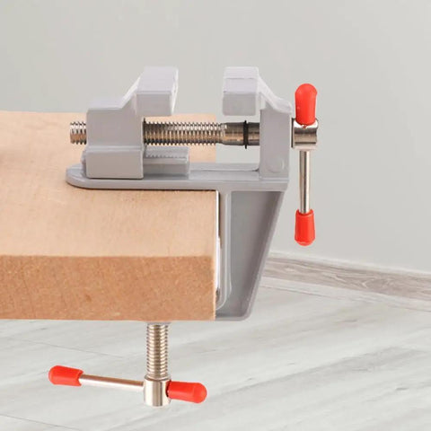 Tiny Bench Vise Clamp on Workbench for DIY Projects, Universal Drill Press Vise with Red Handles for Jewelry and Watch Repair