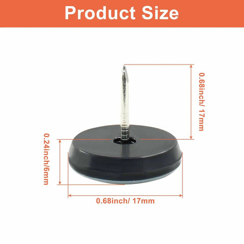 20 Pack 1 Inch Round Furniture Sliders With PTFE Teflon Bottom Heavy Duty Chair Glides, measuring 0.68inch diameter.