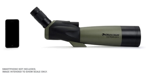 Ultima 20-60x80 Angled Spotting Scope for Wildlife Observation and Birding Powerful Long Range Glassing With 45 Degree Eyepiece Clear Optics Rugged Weatherproof Build Easy Setup for Outdoor Adventures, angled 80mm scope with phone for scale