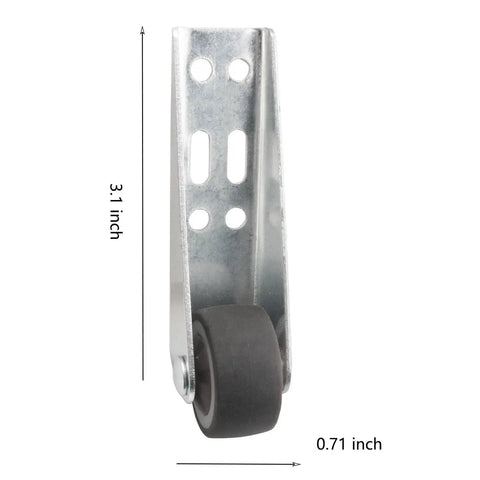 Two Pack Mini Long Frame Casters With Screws Rubber Wheels for furniture gliding and repair, 3.1x0.71 inch close-up view.