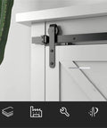 Rugged Steel Sliding Barn Door Hardware Kit With Track And Rollers Rust Resistant And Smooth Guide Rail System Full Accessories Pack For Heavy Single Doors 1.22m Length installed view