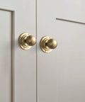 Champagne Bronze Cabinet Knobs With Backplate Set Of 6, Vintage Style Drawer Pulls on white cabinet doors