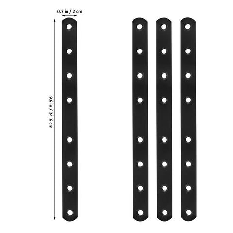 Four black 9.6" stainless steel flat bracket plates with holes for Wood Handrails And Stair Rails