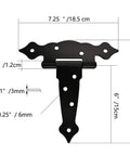Four Piece Six Inch T Shaped Flower Hinge With Slotted Bearing dimensions shown with measurements and design details