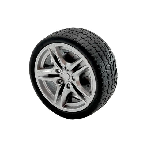 12 Piece RC Car Wheel Set With Rubber Tires And 3Mm Shafts For RC Cars Trucks Robots Boats And Helicopters Diy Model Building 48Mm Diameter 19Mm Wide Wheels And 100Mm Long Shafts, close-up of single wheel with rubber tire