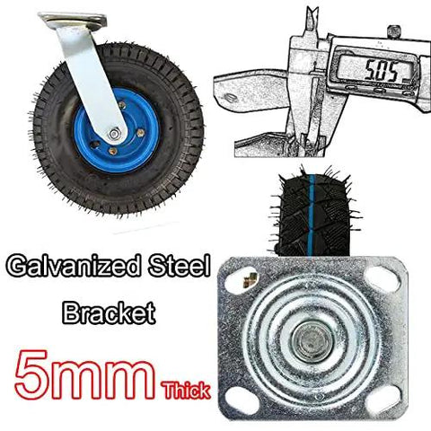 Heavy Duty Swivel Casters Pack Of 2 With Secure Brakes and Mounting Plates featuring kick ass 200Kg load per wheel with pneumatic tire.