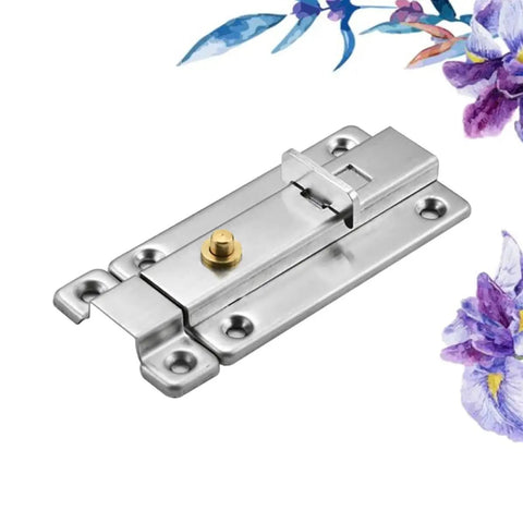 Stainless Steel Automatic Spring Door Latch, Low Profile Safety Lock in silver, showcasing detailed bolt design and screw holes.