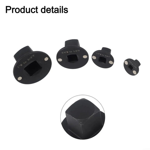 Kickstart Your Auto Repair Gig With This Slick 4-Piece Low Profile Socket Adapter Set, Heat Treated Steel Drive Reducing Kit For Impact Drivers In Tight Spots From 1/4 To 1/2 Inch Perfect For Confined Engine Bays. four black steel socket adapters