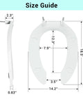 Size guide for Heavy Duty Commercial Open Front Toilet Seat Built Tough For The Public Restroom Grind, dimensions shown.