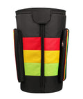 Road Warrior Djembe Drum Backpack With Waterproof Oxford Weave For 13 Inch African Percussion Street Tested Gig Bag in vibrant colors.