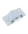 Sliding Door Roller Wheels Set 4 Pairs Nylon Wheel With Iron Shell Electroplating Finish, shown in close-up view with metal housing and white wheel.