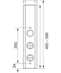 Heavy Duty Professional Grade Stainless Steel Adjustable Height Power Socket Bar with dual Schuko plugs dimensions 465-590 mm.
