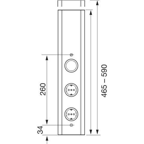 Heavy Duty Professional Grade Stainless Steel Adjustable Height Power Socket Bar with dual Schuko plugs dimensions 465-590 mm.